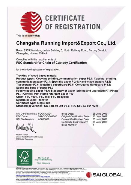 چین Changsha Running Import &amp; Export Co., Ltd. گواهینامه ها